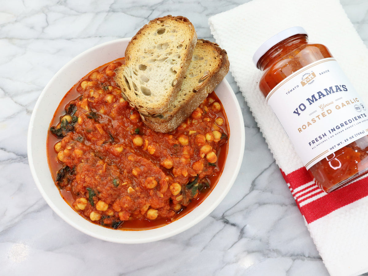 Roasted Garlic Braised Chickpeas – Yo Mama's Foods