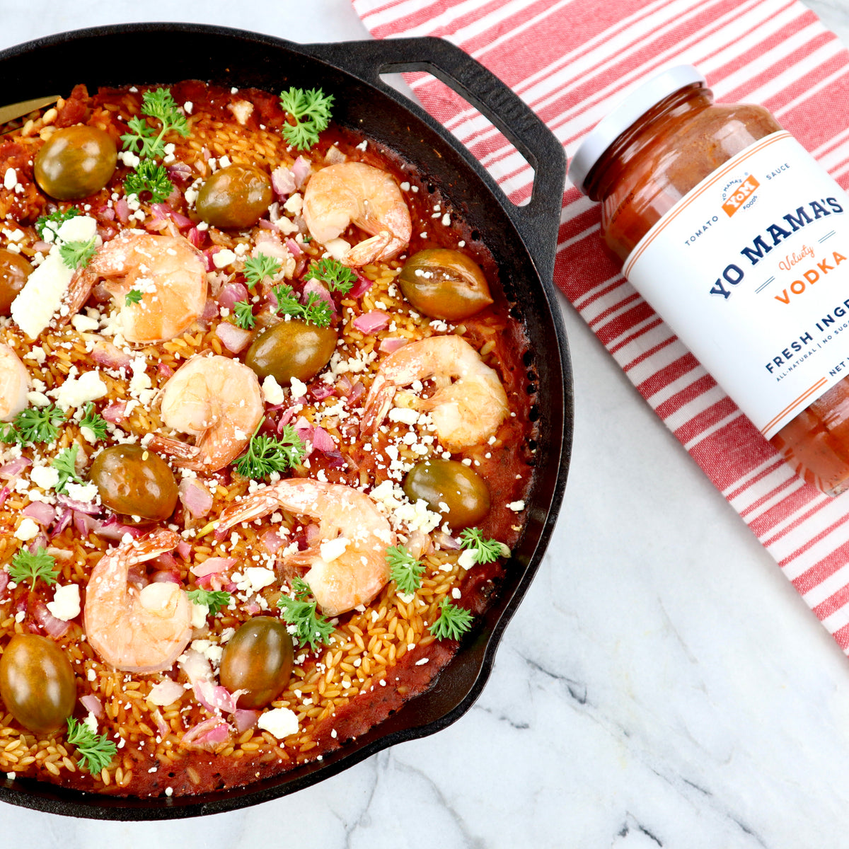 Skillet Shrimp Orzo – Yo Mama's Foods