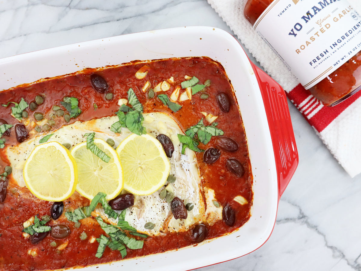Baked Cod with Roasted Garlic Sauce Yo Mama's Foods