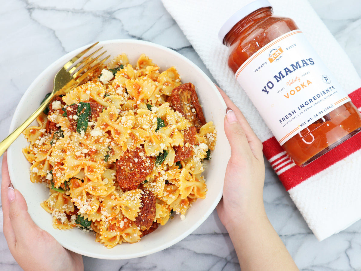 Sundried Tomato & Spinach Vodka Farfalle Yo Mama's Foods